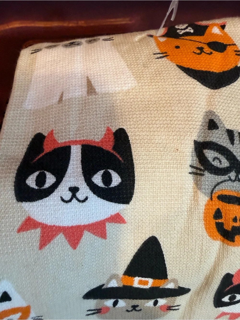 Feline Kitty Halloween Cat Print White/Black/Orange Dish Towel Set Summerween